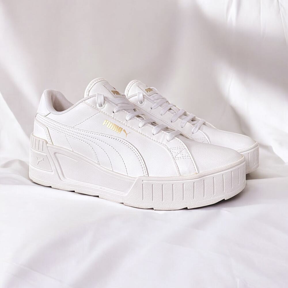 Puma White Leather Cali Wedge Chunky Platform Heel Sneakers Women's Size 10